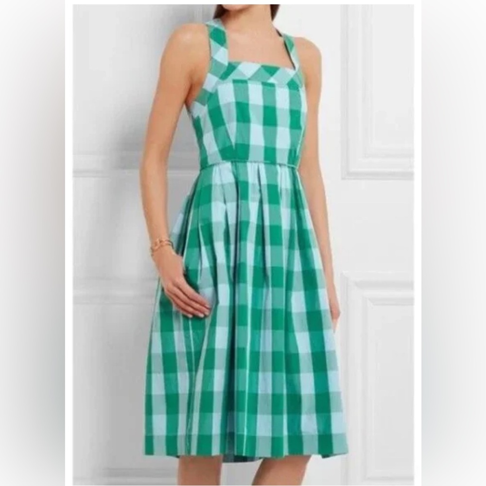 J Crew Green Blue Karina Gingham Cotton Midi Country Club Sundress Women’s 2